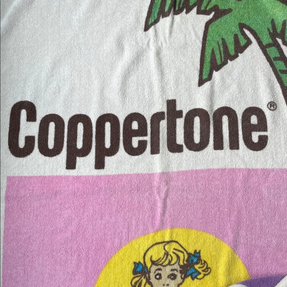 Vintage‎ Coppertone Beach Towel Girl Dog Palm Tree 36X62 Sunscreen Iconic USA